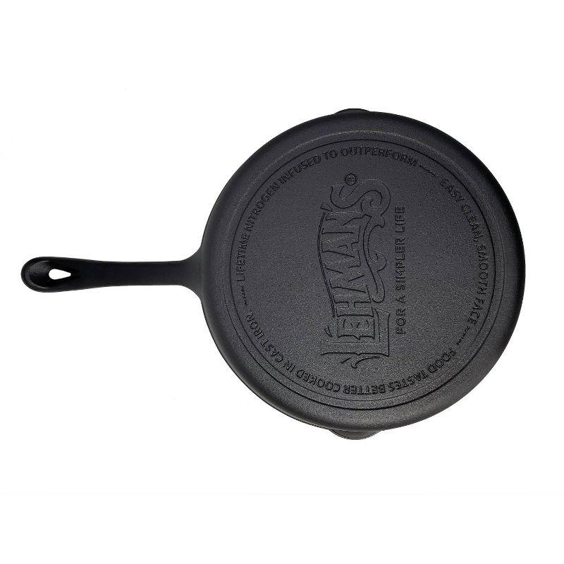 Lehman's Cast Iron Skillet - Nitrogen Hardened Cookware, Tough but Lightweight, No Need to Season, Silicone Safety Handle Included - 12 inch