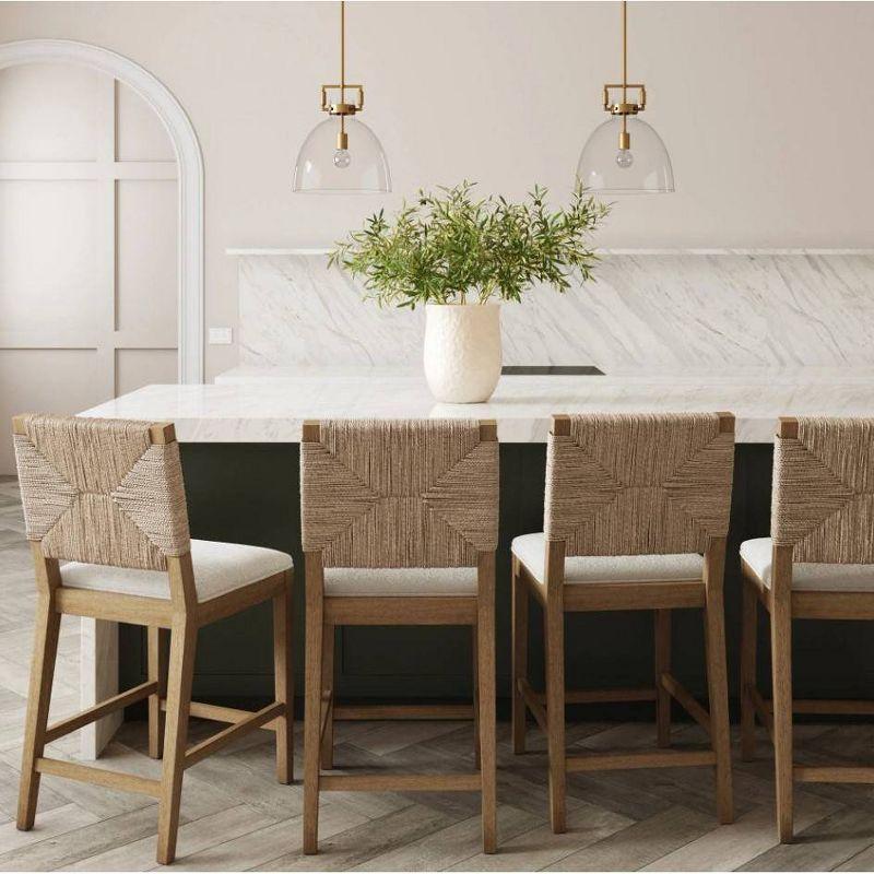 Nathan James Set of 4 Beacon Seagrass Counter Height Barstools Cream Boucle