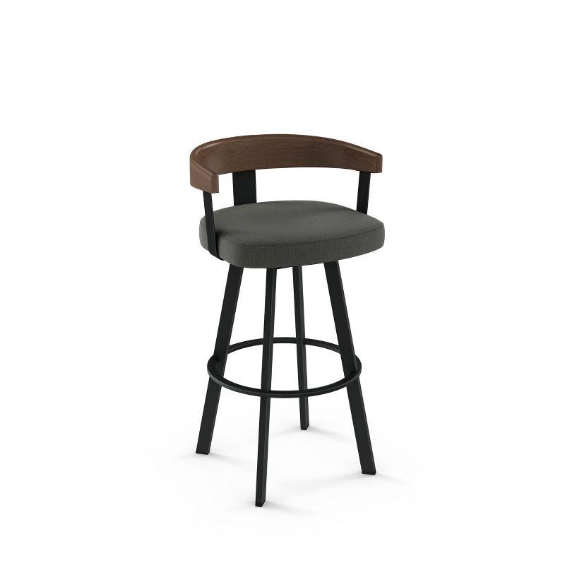 30" Lars Barstool & Gray/Dark Brown - Amisco: Swivel, Upholstered, Metal Frame, Modern Design