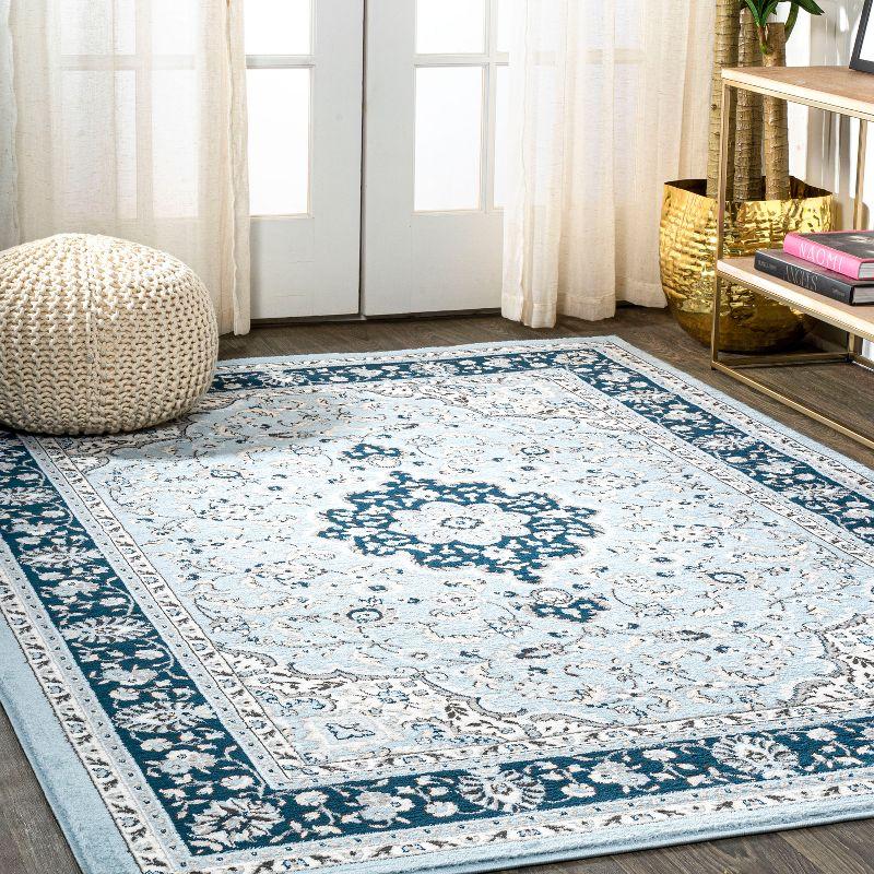 4'x 6' Palmette Modern Persian Floral Area Rug, Blue/Navy - JONATHAN Y