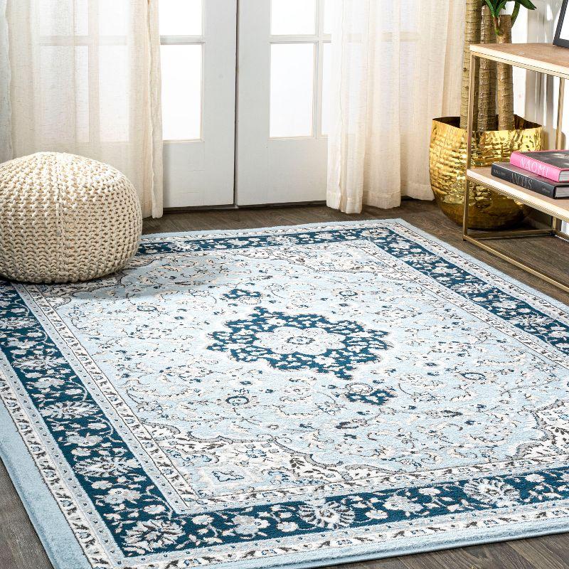 Palmette Navy Blue Synthetic 3' x 5' Easy-Care Area Rug