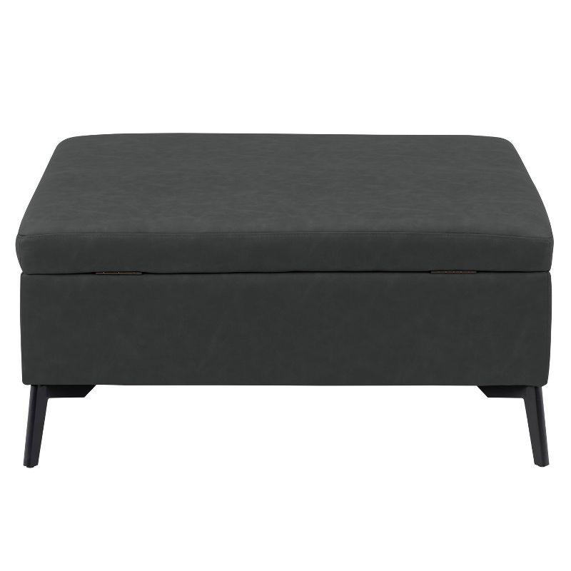 CorLiving Linden Square Storage Ottoman Black: Upholstered Bench, Polyester Fiber, Wood Frame