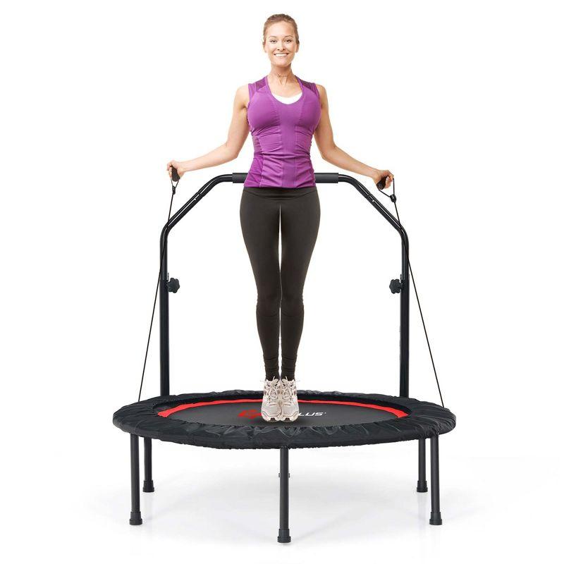 Costway 40'' Foldable Trampoline Fitness Rebounder with Resistance Bands Adjustable Home Green/Blue/Red