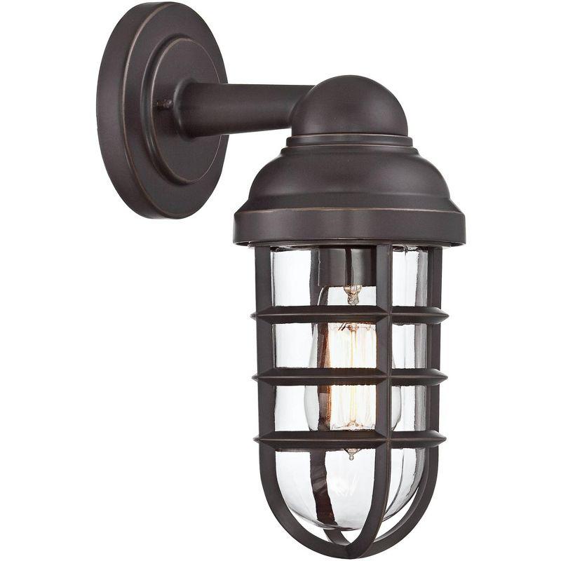 John Timberland Marlowe Industrial Outdoor Wall Light Fixture Galvanized Metal Cage 13 1/4" Clear Glass for Post Exterior Barn Deck House Porch Yard