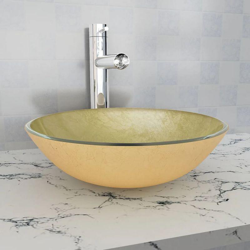 VidaXL Basin Round Wash Vanity Sink Small Countertop Basin Tempered Glass