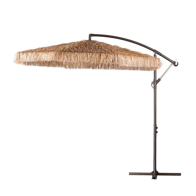 Aoodor 10FT Cantilever Tiki Thatch Patio Umbrella, Hand-Push Tilt Offset Umbrella for Outdoor, Natural Straw Look (No Base)