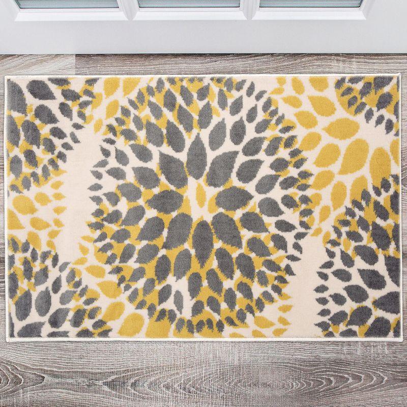 Yellow Floral 5' x 7' Stain-Resistant Synthetic Area Rug