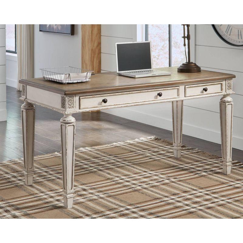 Rustic White and Brown Wood Home Office Desk with USB Port