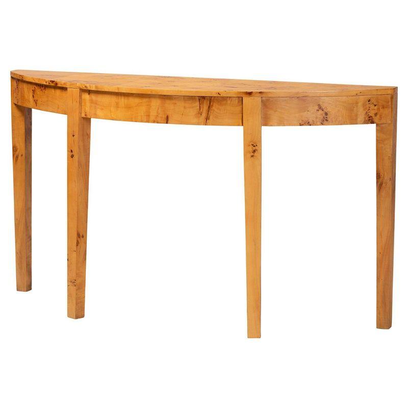 bali & pari Jihan Real Burl Wood Half Moon Large Console Table Light Mappa Burl
