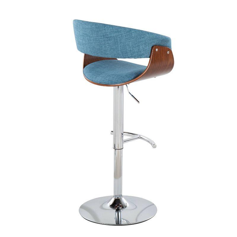 Set of 2 Vintage Mod Upholstered Barstools Blue/Walnut - Lumisource: Chrome Base, Cushioned, Swivel