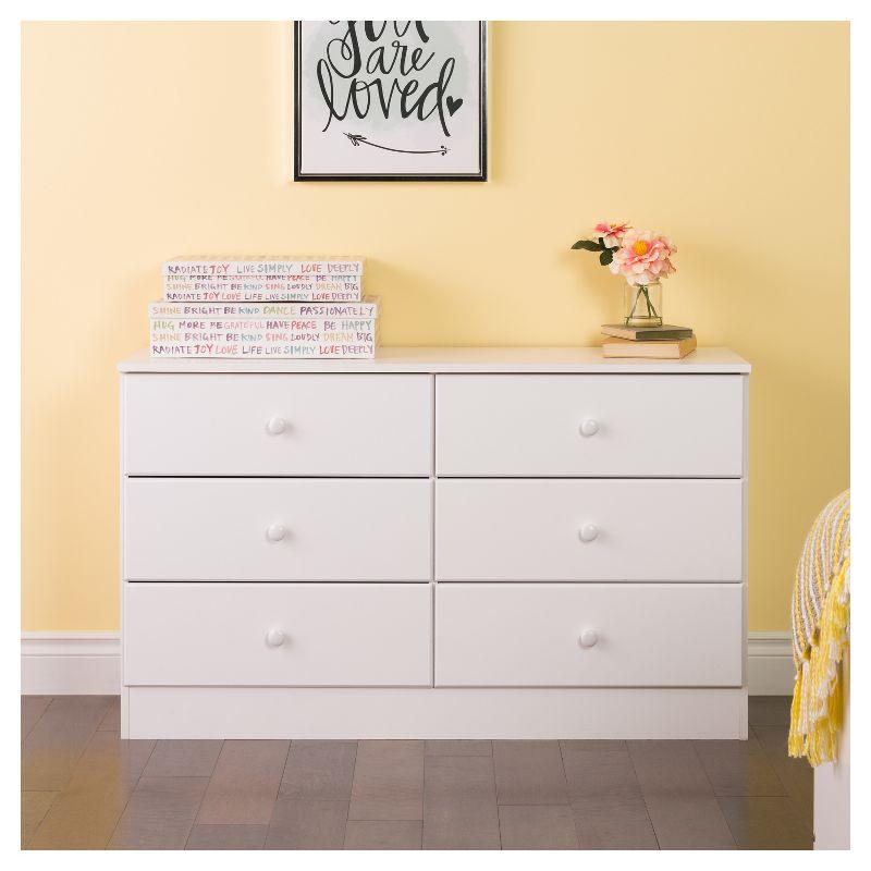 6 Drawers Astrid Dresser White - Prepac: Contemporary Style, Solid Wood Knobs, 47.25" Wide