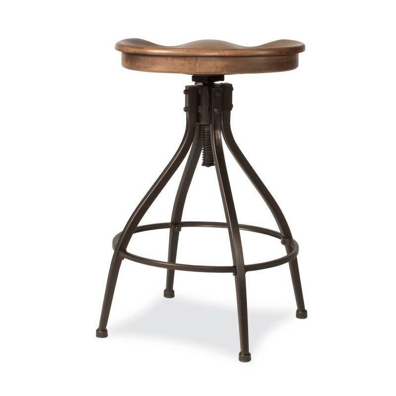 Worland Adjustable Brown Metal and Wood Swivel Bar Stool