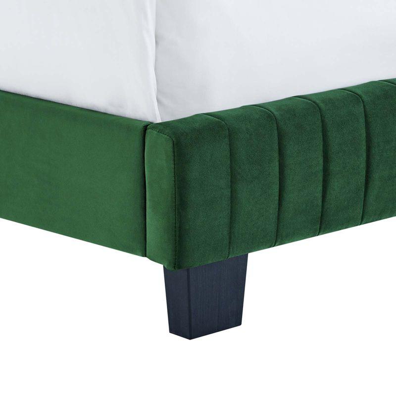 Elegant Emerald Velvet Queen Bed with Channel Tufted Headboard