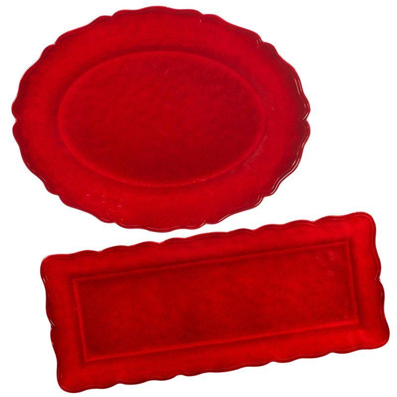 Red Crackle Melamine 2pc Platter Set -  Rect 19 " x  8 Oval 18" x 13.5 (Set of 2)