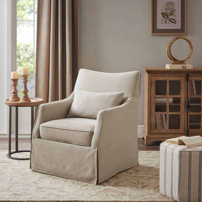 Martha Stewart London Farmhouse Skirted Swivel Chair with Lumbar Pillow