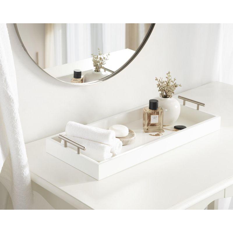 Kate and Laurel Lipton Tray, 10x24, White and Silver