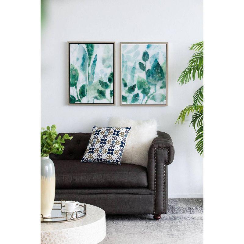 Leaves In Shades Of Greens Framed Printed Acrylic Wall Art - 19"W X 25.5"H X 1.5"L - Green/White