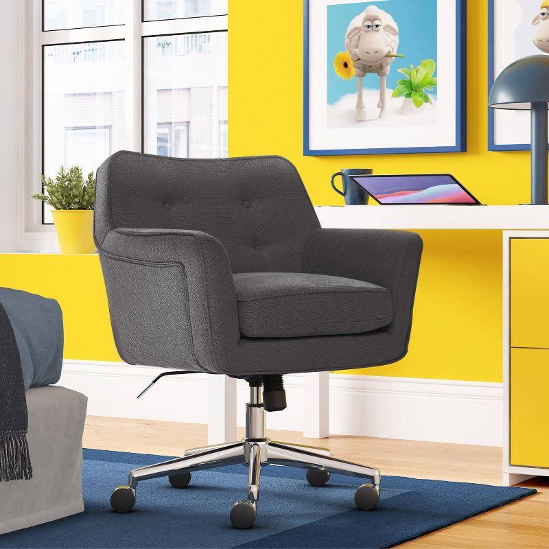 Style Ashland Home Office Chair Inviting Graphite - Serta: Mid-Century, Tufted, Adjustable