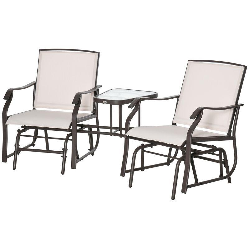 Outsunny Outdoor Glider Chairs with Coffee Table, Patio 2-Seat Rocking Chair Swing Loveseat with Breathable Sling, Beige