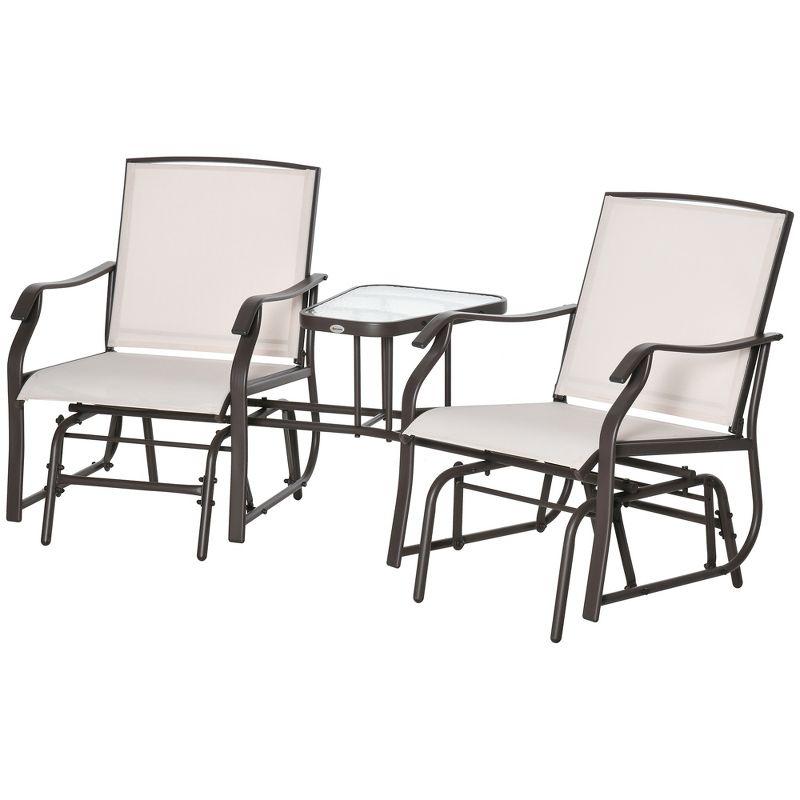 Sunset Breeze 2-Seat Steel Outdoor Glider with Tempered Glass Table - Beige