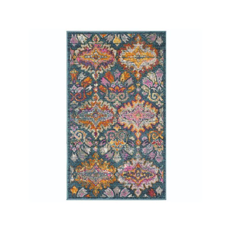 Madison MAD144 Power Loomed Area Rug - Two Piece - Blue/Orange - 5'-0" x 7'-0" and 2'-6" x 4' - Safavieh