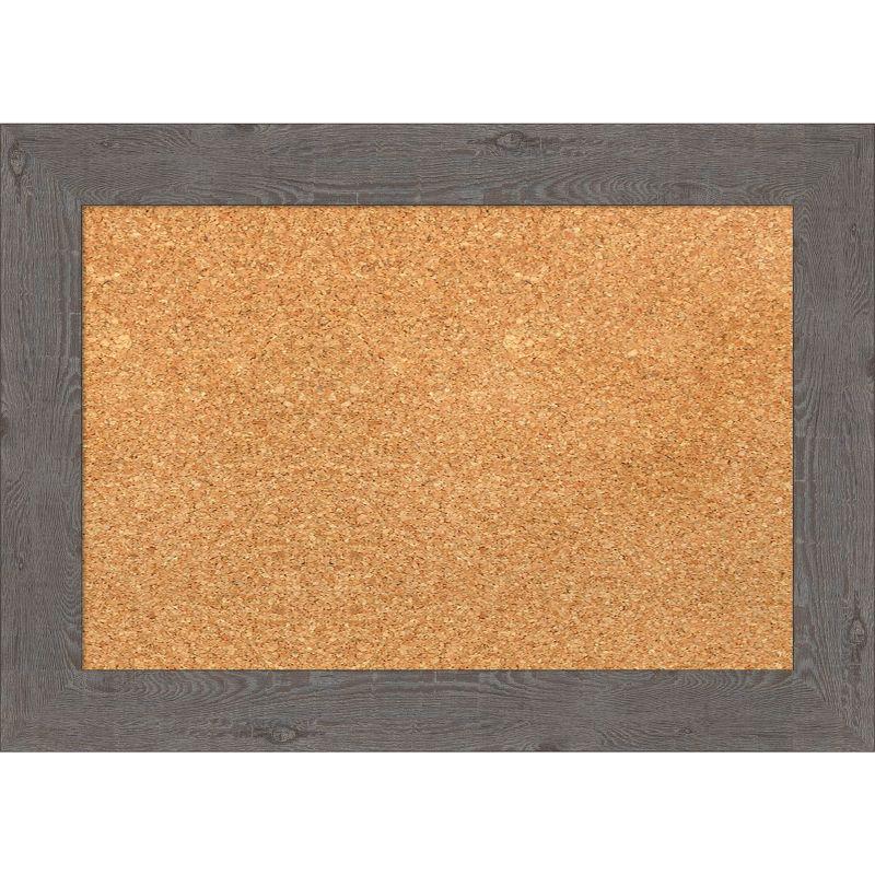 Rustic Grey Wood Framed Natural Cork Bulletin Board