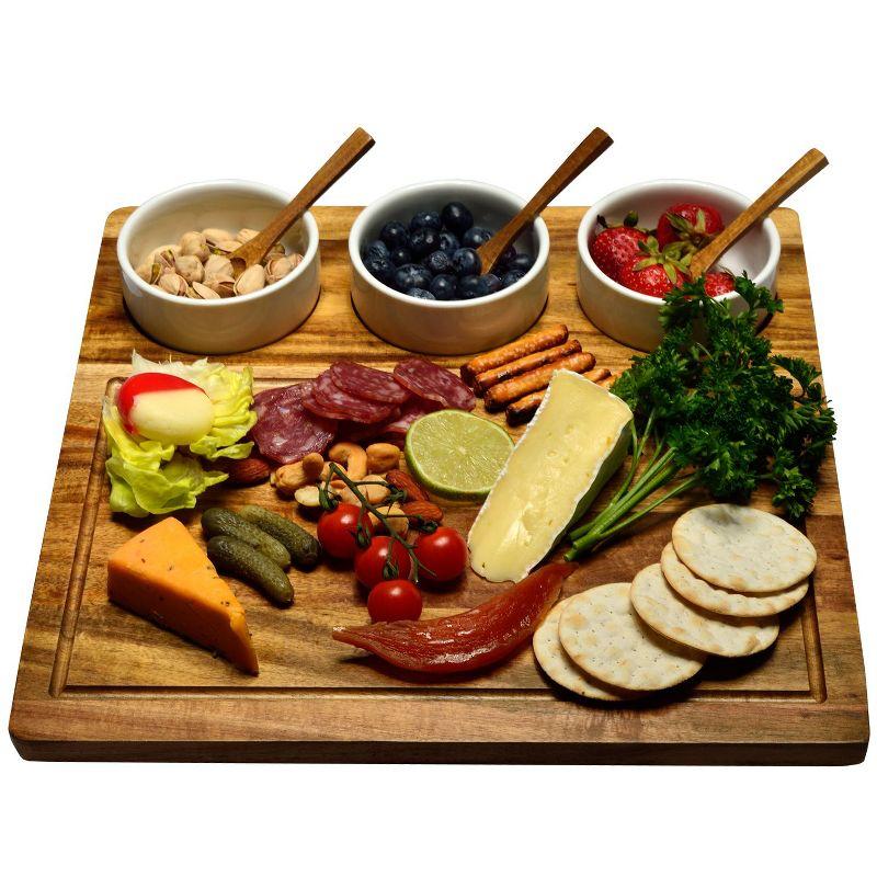 Picnic at Ascot  Acacia Cheese & Charcuterie Board with Ceramic Dip Bowls