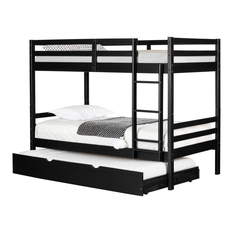 Fakto Kids' Bunk Beds with Trundle Matte Black - South Shore: Twin Over Twin, Toddler Bunk Bed, Wood Frame, Unupholstered