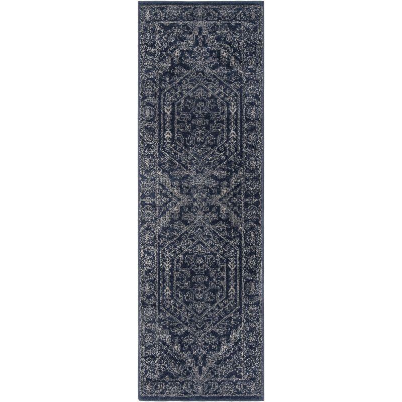 Chic Navy/Ivory Synthetic 2'6" x 16' Hand-Knotted Runner Rug