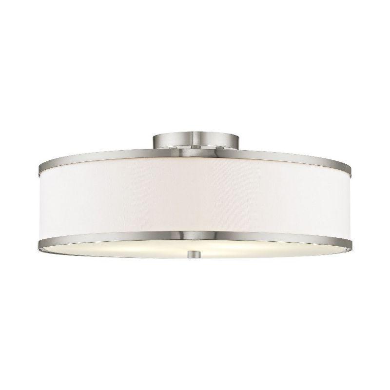 Park Ridge Brushed Nickel 3-Light Semi-Flush Drum Light with White Shade