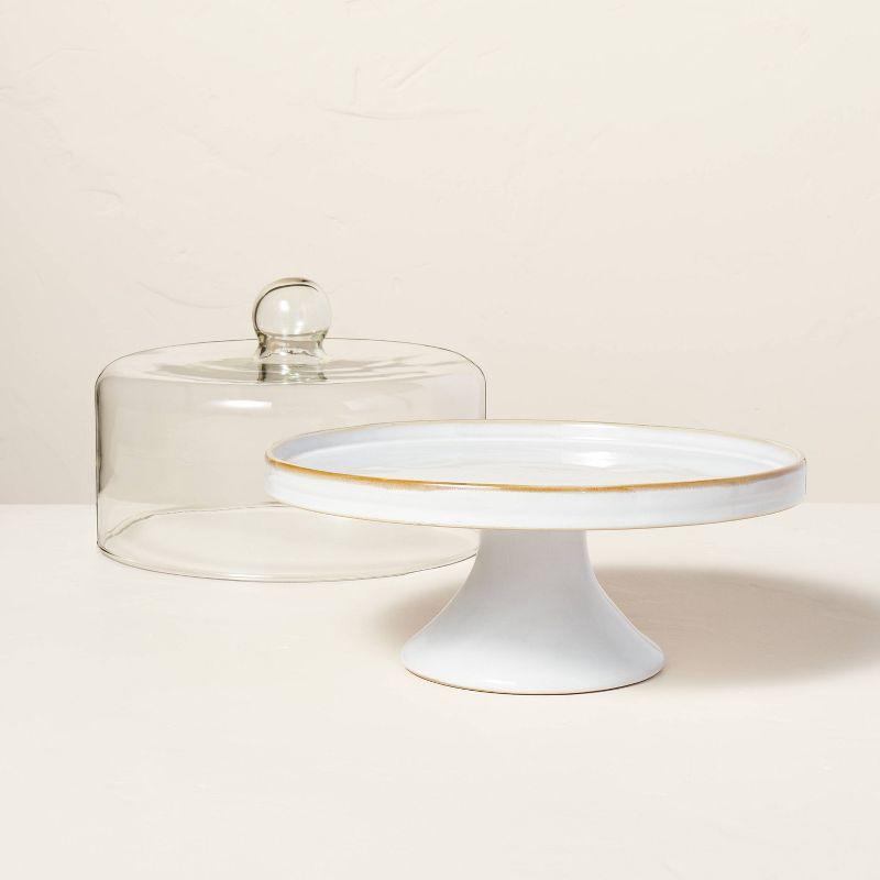 Stoneware Reactive Glaze Cake Stand with Glass Cloche - Hearth & Hand™ with Magnolia