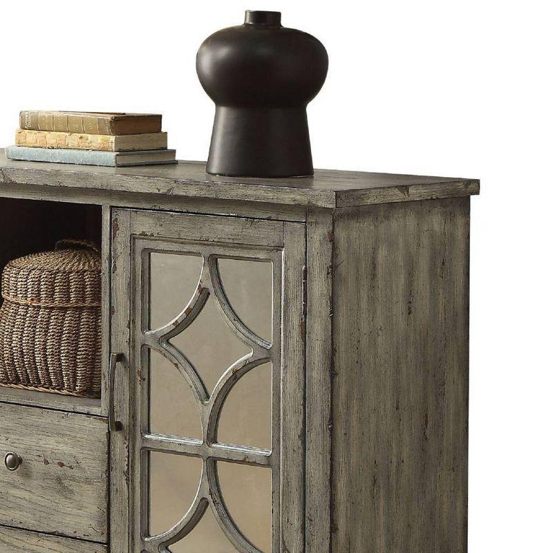 Velika Weathered Gray 53'' Wood Console Table with Mirrored Storage