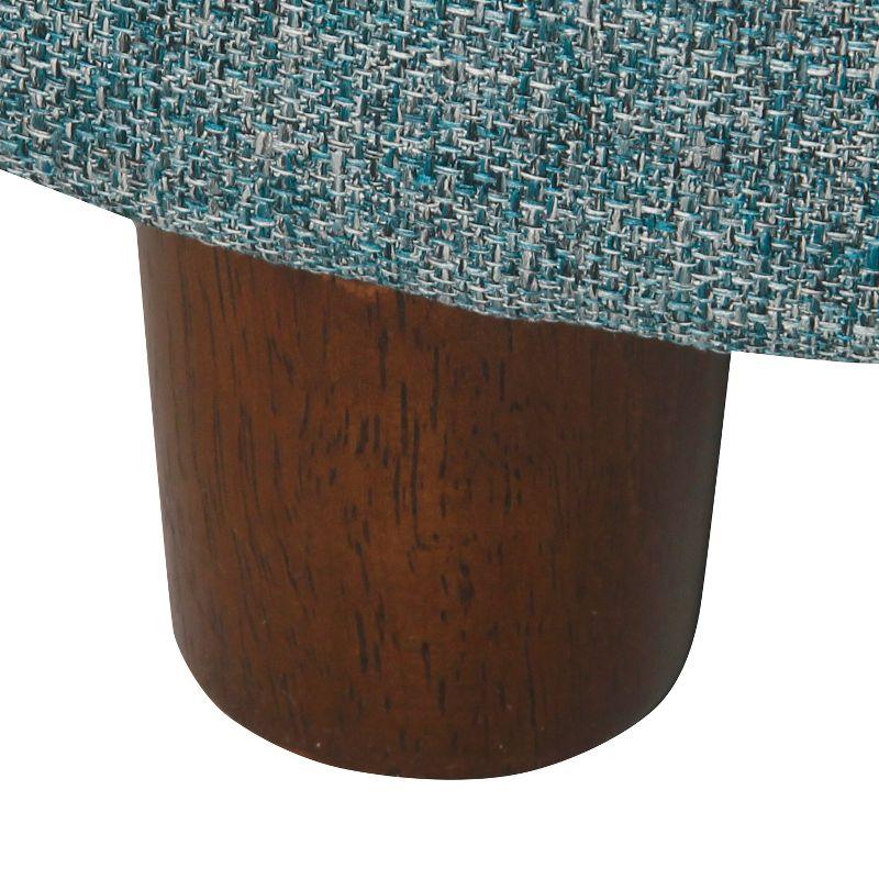 Mid-Century Modern Teal Tweed Round Storage Ottoman