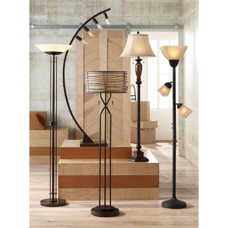 Kathy Ireland Sonnett Vintage Rustic Floor Lamp 63 1/2" Tall Bronze Metal Faux Marble Ivory Linen Bell Shade for Living Room Bedroom Office House Home