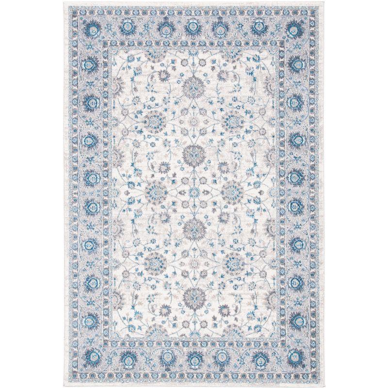 Ivory and Blue Synthetic Hand-knotted Area Rug