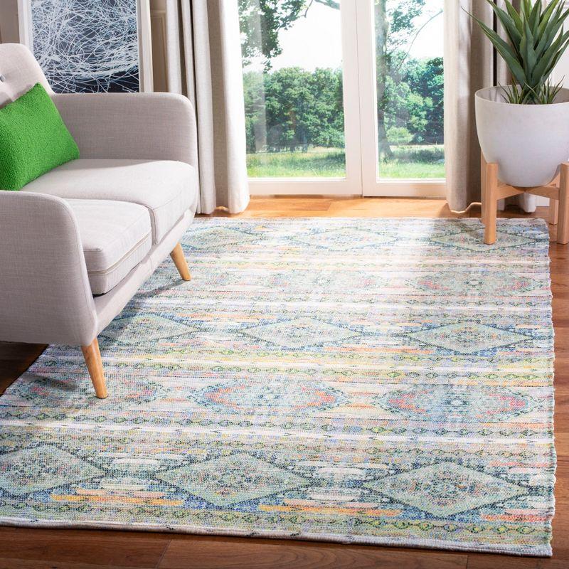 Saffron Blue and Cream Hand Loomed Wool Area Rug