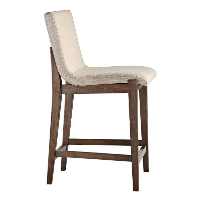 Uttermost Walnut Wood Bar Stool Brown 26" High Rustic Neutral Linen Cushion with Backrest Footrest for Kitchen Counter Height Home