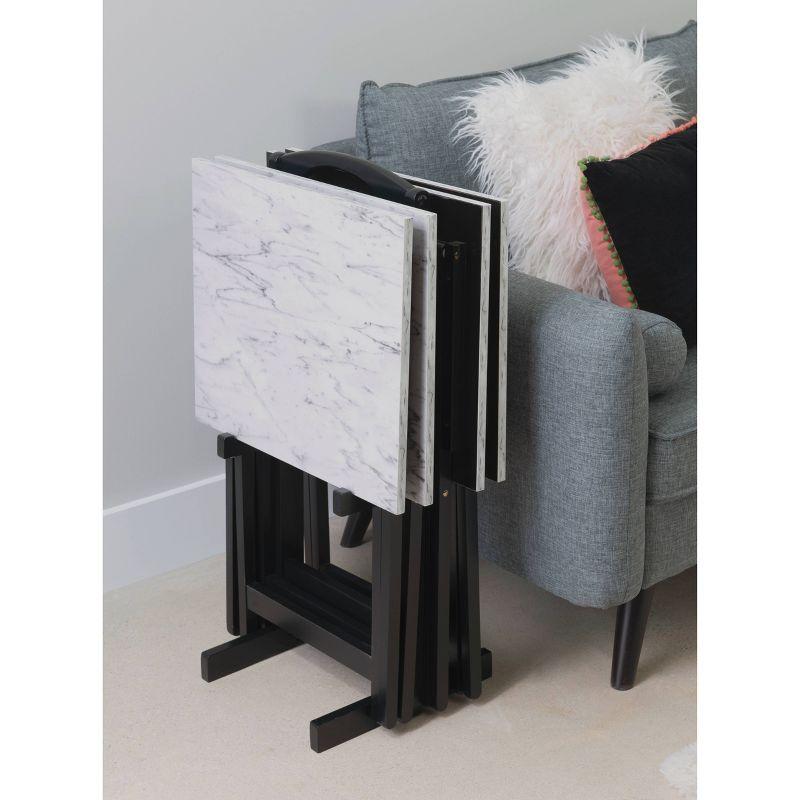 Linon Faux Marble Tray Table Set