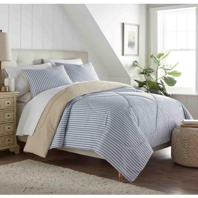 Full Blue Reversible Down Alternative Seersucker Comforter Set