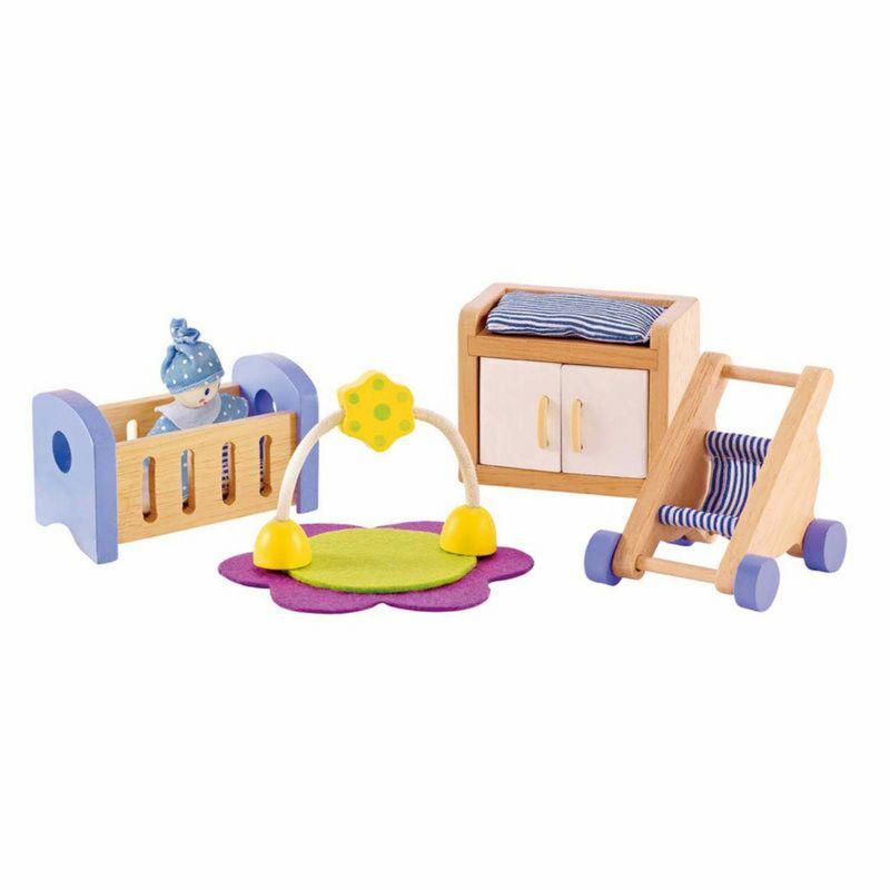 Hape Wooden Dollhouse Furniture Baby's Room Set, 1:12 Scale