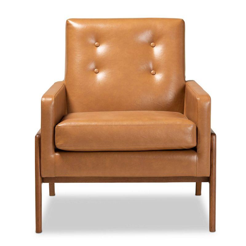 Perris Mid-Century Faux Leather Upholstered Wood Lounge Chair Walnut/Brown - Baxton Studio: Indoor Elegant Comfort