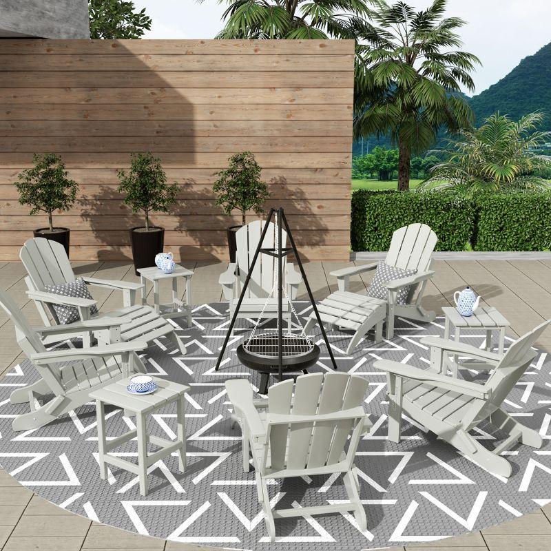 Sand HDPE 12-Piece Folding Adirondack Chair Set with Ottoman and Side Table