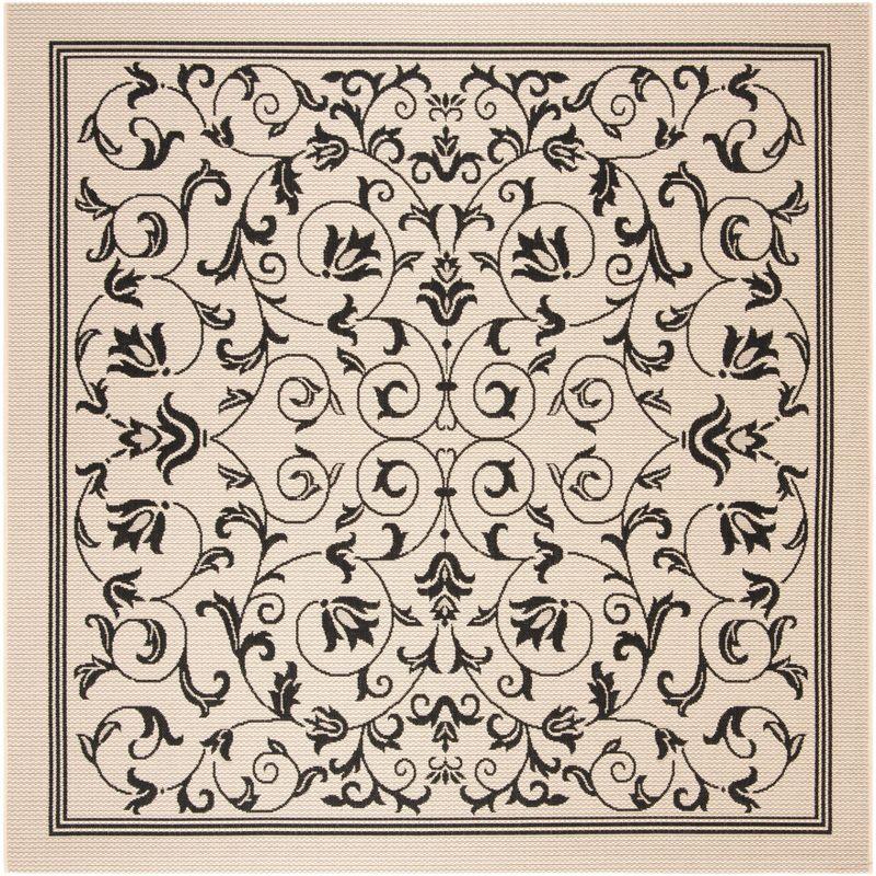 Sand and Black Baroque Print Outdoor Area Rug