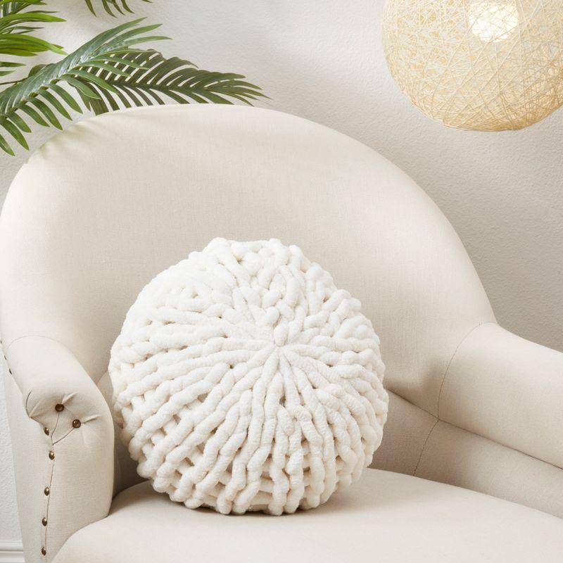 Off-White Chunky Knit Round Polyester Throw Pillow