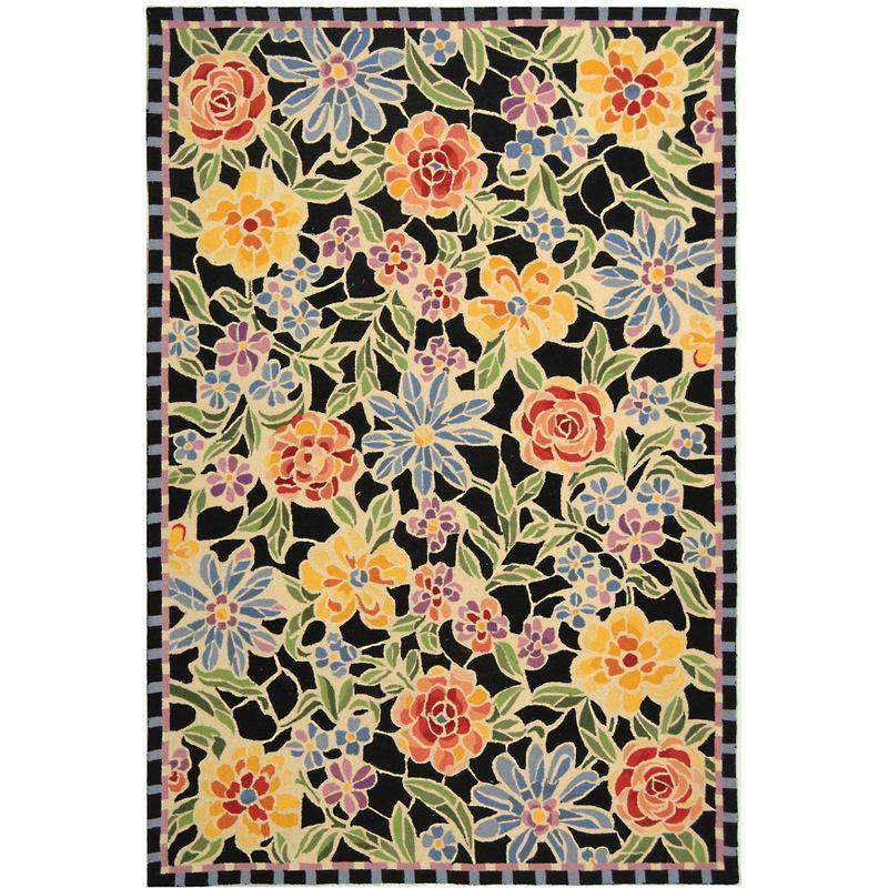 Chelsea Floral Hand-Knotted Black Wool Rectangular Rug