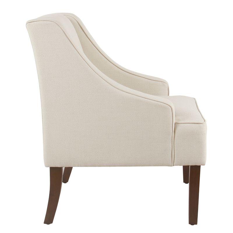 Elegant Cream Swoop Arm Accent Chair with Dark Walnut Wood Legs