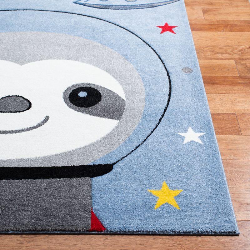 Happy Sloth Astronaut Kids Square Rug in Blue/Grey - Easy Care Synthetic