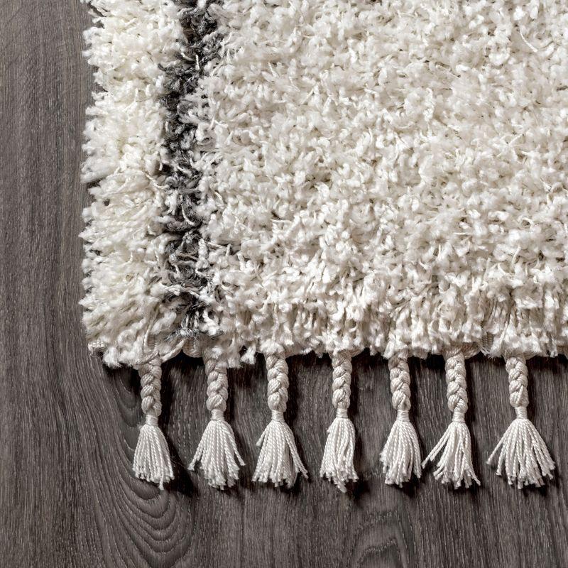 8'x10' Mercer Shag Plush Tassel Moroccan Geometric Trellis Area Rug, Cream/Grey - JONATHAN Y