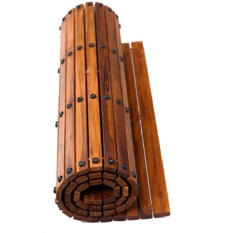 Nordic Teak 59" x 35" Extra Large Oiled Shower and Bath String Mat with Rubber Footing - Brown