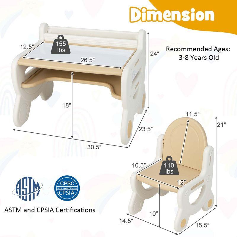 Costway Kids Drawing Table & Chair Set for Reading Playing with Pens & Blackboard Eraser Blue/Brown